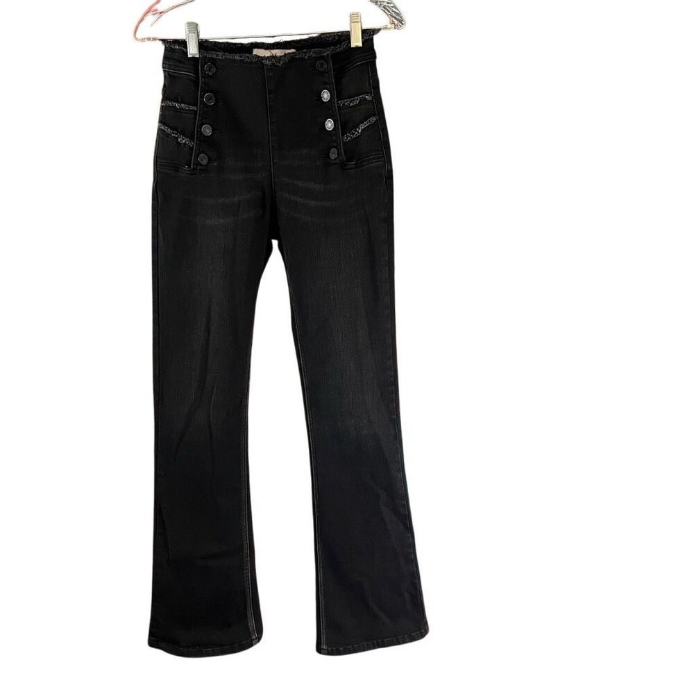KanCan Black Sailor Style Denim Stretch Bootcut Jeans Raw Waistband KC6295DG 27